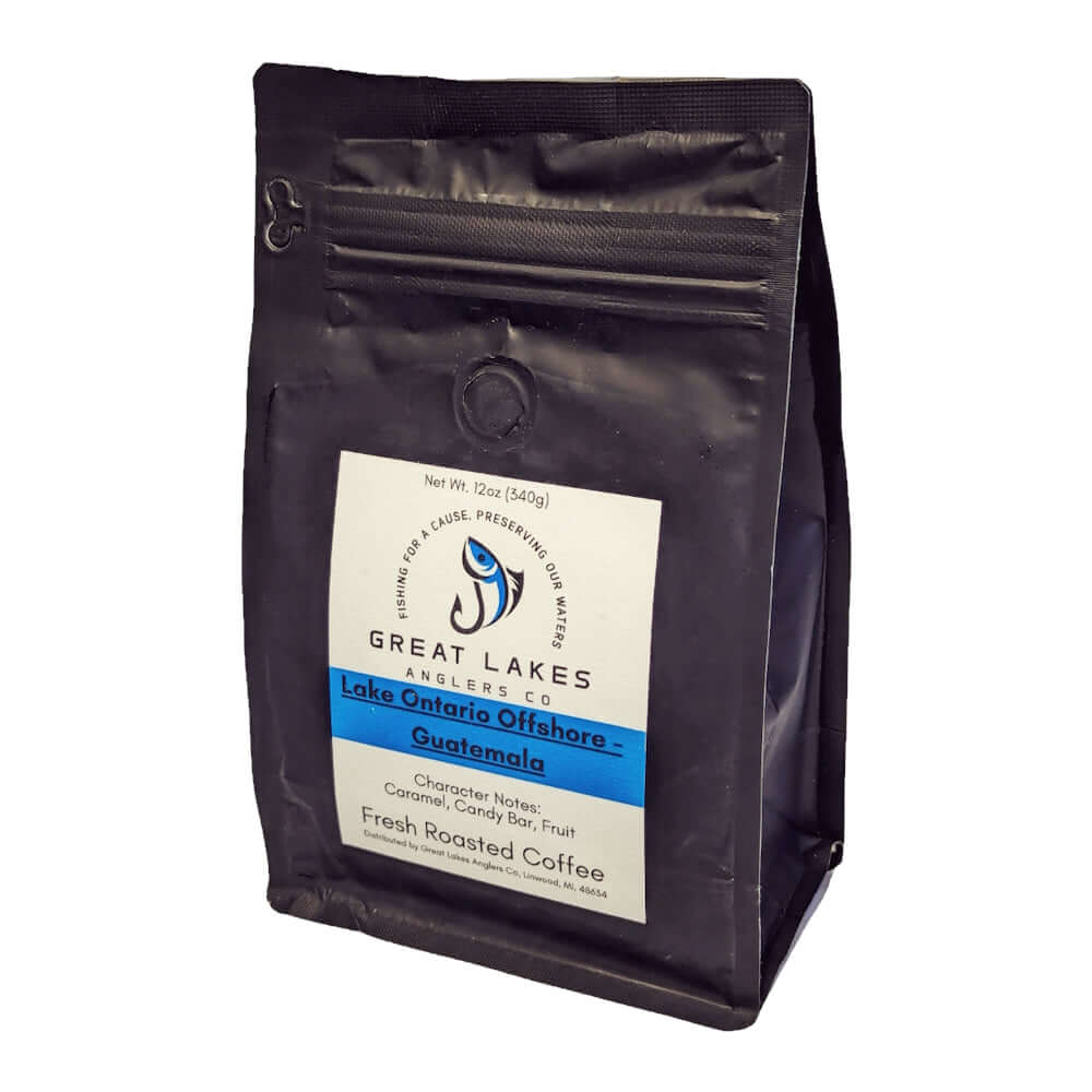 Great Lakes Anglers Lake Ontario (12oz). Guatemalan coffee. Bourbon & Caturra beans, volcanic soil, citrusy & bright.